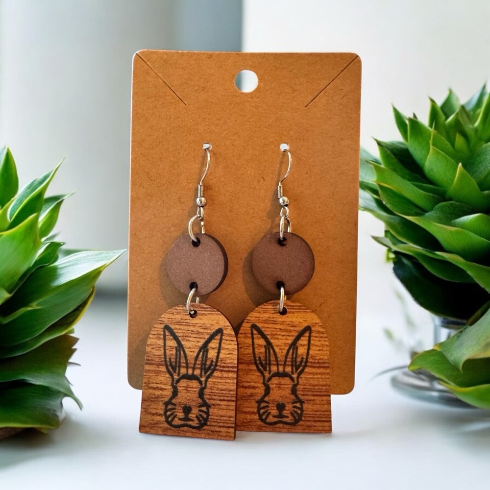 🐰🌸 Wooden Bunny Easter Dangle Earrings 🌸🐰